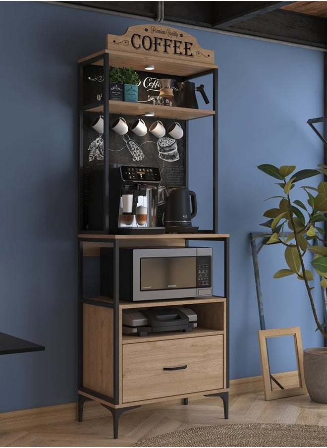 Home Canvas Home Canvas JE154 Lighted Coffee Corner Multipurpose Kitchen Cabinet with Drawers Basket Walnut  - Image 4