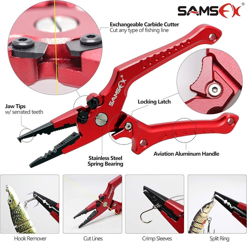 SAMSFX Aluminum Fishing Pliers Hook Remover Braid Line Cutter with Coiled Lanyard, Fly Fishing Knot Tying Tool & Retractors - Image 2
