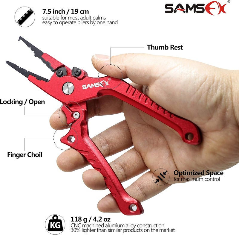 SAMSFX Aluminum Fishing Pliers Hook Remover Braid Line Cutter with Coiled Lanyard, Fly Fishing Knot Tying Tool & Retractors - Image 3