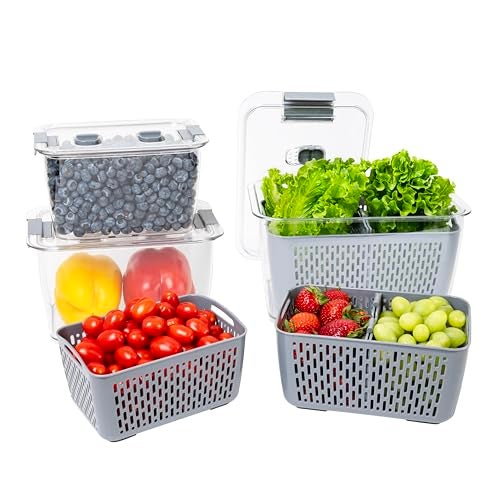 Kitchen Spaces Stackable Fridge Storage Colander Containers for Fresh Produce, Variety Pack, 3 Sizes to Organize Washed Fruits and Veggies, Snap and Seal Lids with Adjustable Vents, Hand Wash Only - Image 1