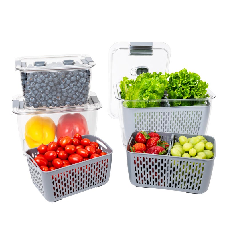 Kitchen Spaces Stackable Fridge Storage Colander Containers for Fresh Produce, Variety Pack, 3 Sizes to Organize Washed Fruits and Veggies, Snap and Seal Lids with Adjustable Vents, Hand Wash Only - Image 5