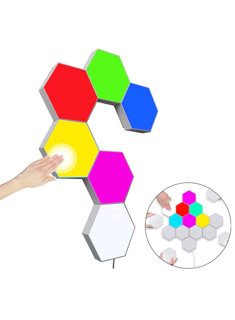 Hexagon Wall Light Multicolored, Smart LED Wall Light Panels Touch-Sensitive RGB Night Light DIY Geometry Splicing Modular Light for Bedroom Living/Gaming Room Hallway Party Decor,6 Pack(Fixed Color) - Image 1