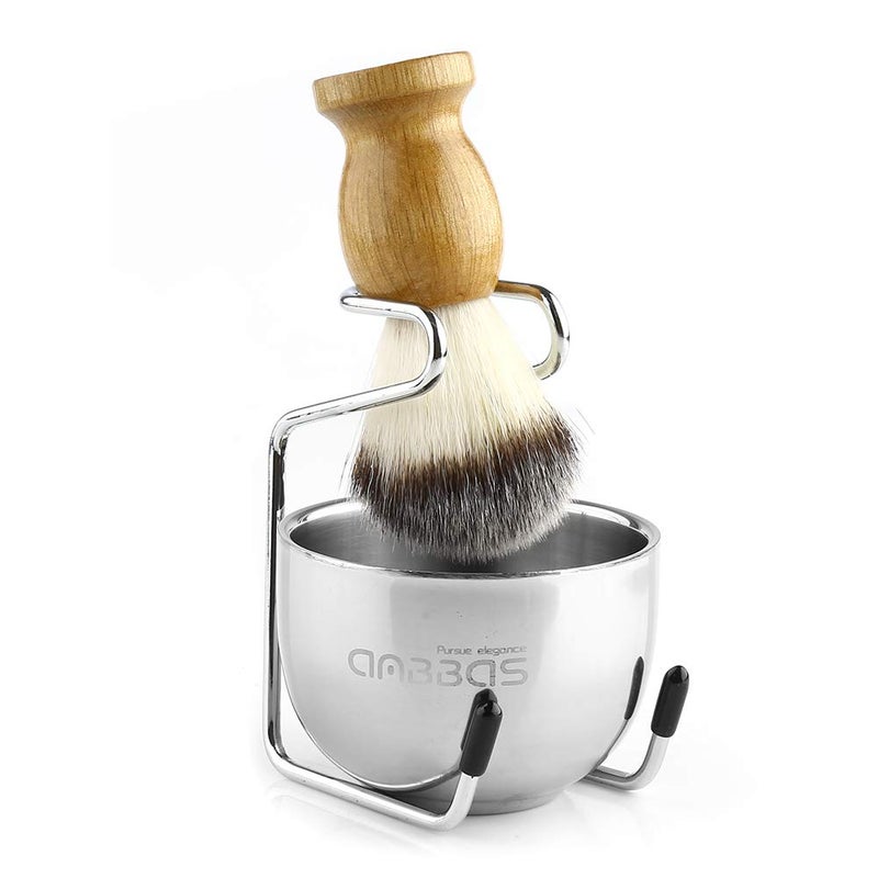 Anbbas Shaving Brush Synthetic Badger Hair Wood Handle,Stainless Steel Shaving Stand and Bowl,Perfect for Men Wet Shave - Image 1