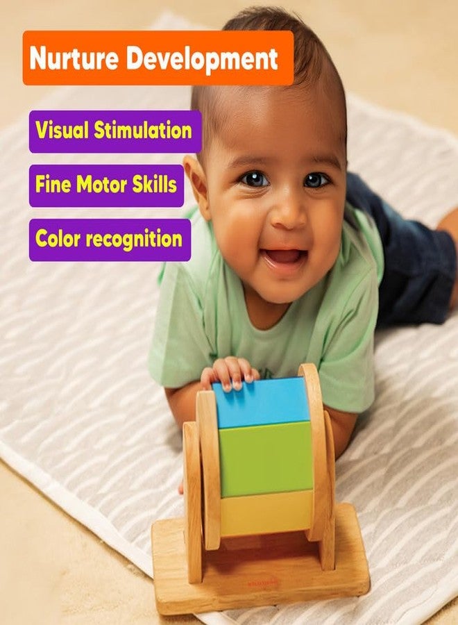 Shumee Wooden Rainbow Spinner Toy For Babies | (6 Months+) | Montessori Spinning Wheel | Tummy Time Sensory | Fine Motor Skills | Develop Hand-Eye Coordination | Handcrafted | Chakri/Buguri | Gift Toy - Image 2