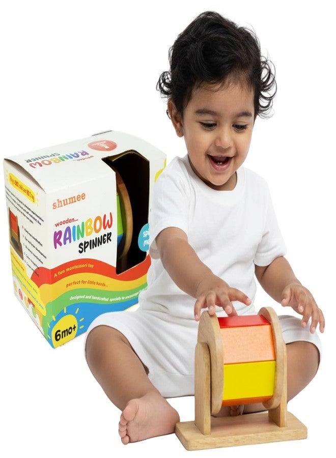 Shumee Wooden Rainbow Spinner Toy For Babies | (6 Months+) | Montessori Spinning Wheel | Tummy Time Sensory | Fine Motor Skills | Develop Hand-Eye Coordination | Handcrafted | Chakri/Buguri | Gift Toy - Image 1