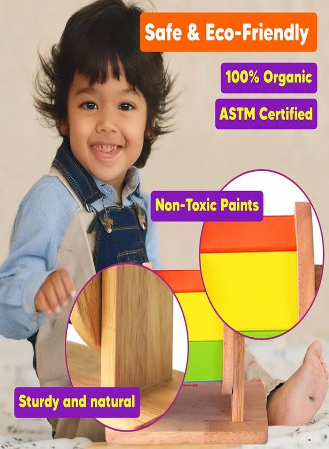 Shumee Wooden Rainbow Spinner Toy For Babies | (6 Months+) | Montessori Spinning Wheel | Tummy Time Sensory | Fine Motor Skills | Develop Hand-Eye Coordination | Handcrafted | Chakri/Buguri | Gift Toy - Image 3