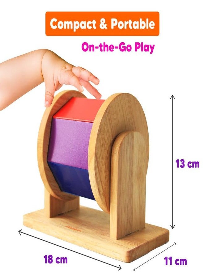 Shumee Wooden Rainbow Spinner Toy For Babies | (6 Months+) | Montessori Spinning Wheel | Tummy Time Sensory | Fine Motor Skills | Develop Hand-Eye Coordination | Handcrafted | Chakri/Buguri | Gift Toy - Image 4