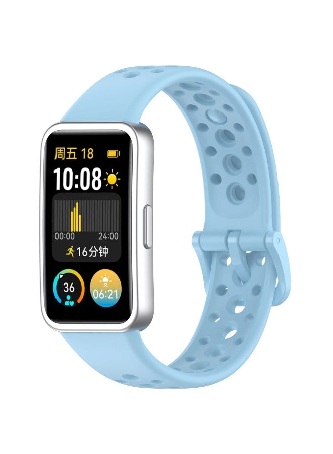 Watchband for Huawei Band 8/9/10 Soft Replacement Silicone Strap Wristband Breathable Bracelet Smart Watch (Light Blue) - Image 1