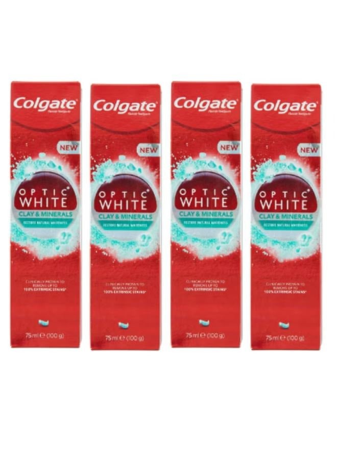 Colgate 4 Piece Set Optic White Clay and Minerals Remove Stains and Restore Natural Whiteness Mint 4X75 ml - Image 1