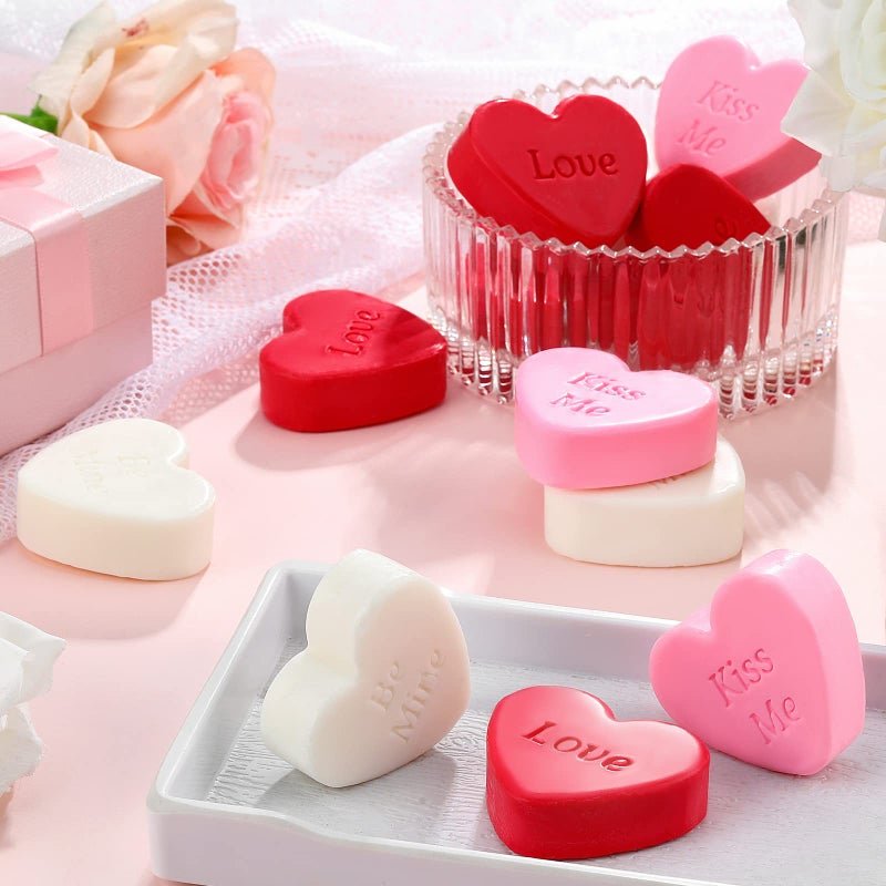 Jetec 24 Pcs Valentines Day Christmas Heart Soap 2 Inch Colorful Soaps Wedding Party Favors Valentines Day Gifts Mini Kiss Me Love Be Mine Handmade Bath Gifts for Bridal Baby Shower Guest