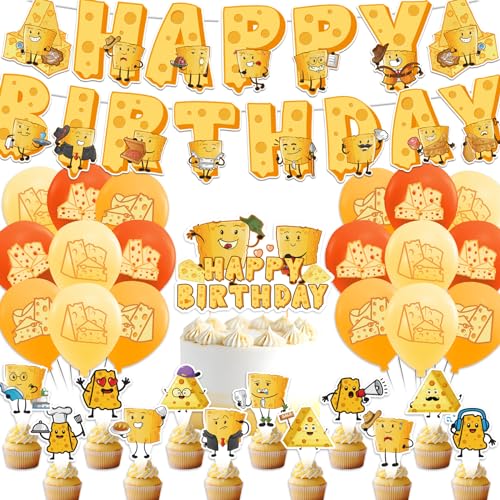 LHDUOFA Cheese Party Supplies Cartoon Birthday Decorations Including Happy Banner Cake Topper Cupcake Toppers Balloons for Baby Shower - Image 1