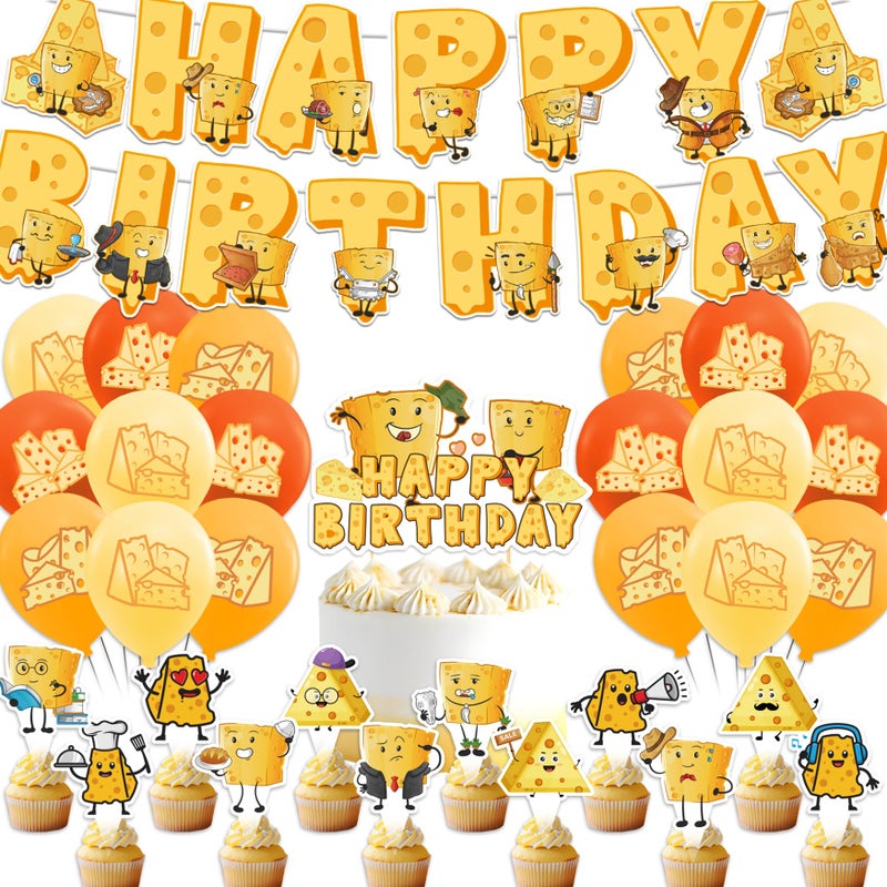 LHDUOFA Cheese Party Supplies Cartoon Birthday Decorations Including Happy Banner Cake Topper Cupcake Toppers Balloons for Baby Shower - Image 3