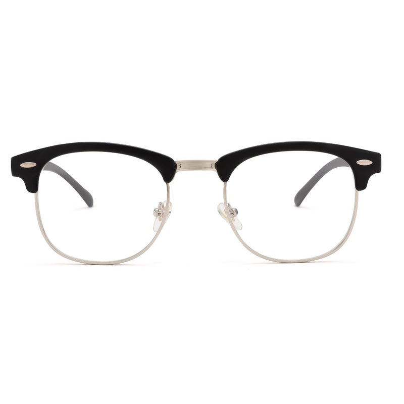 COASION Vintage Semi-Rimless Clear Glasses Fake Nerd Horn Rimmed Eyeglasses Frame (Matte Black/Silver Rimmed) - Image 5