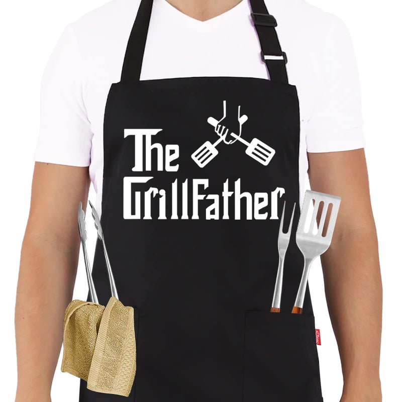 ALIPOBO Grill Aprons for Men Dad  The Grill father Apron  Funny Chef Cooking Grilling BBQ Apron with 2 Pockets  Birthday Fathers Day Christmas Gifts for Dad
