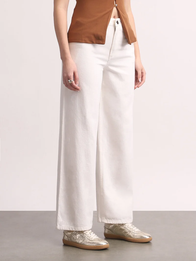 أوربانو فاشن Urbano Fashion Women's White High Rise Loose Baggy Fit Washed Jeans Non-Stretchable