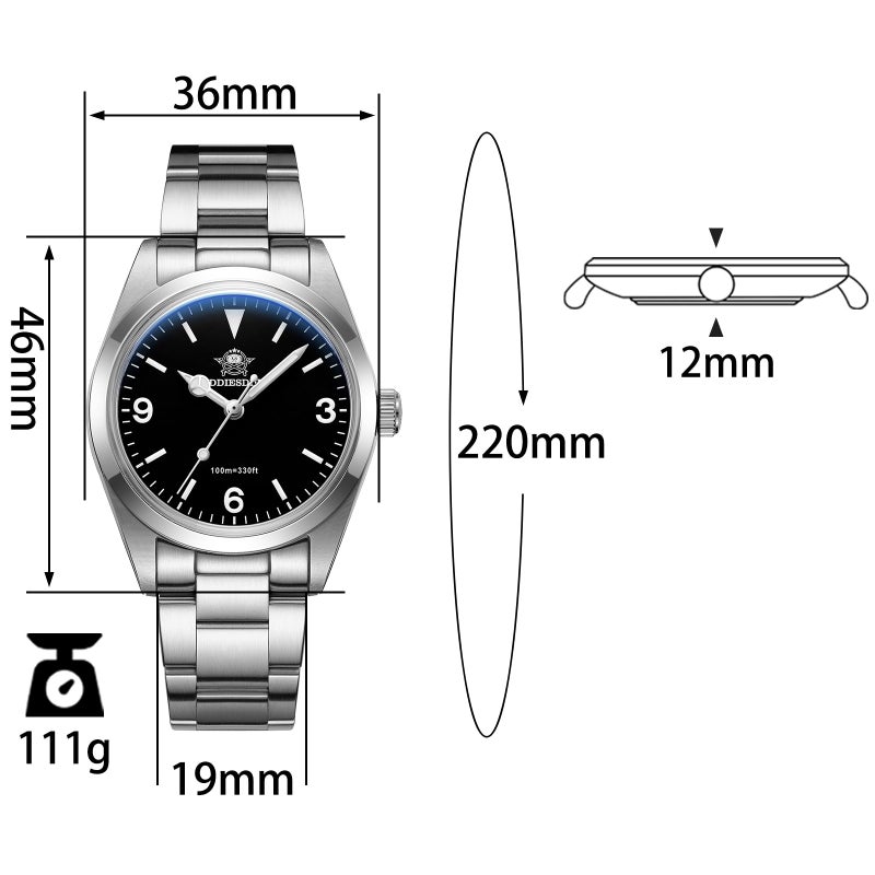 ADDIESDIVE 36 MM Small Dial Smooth Sweep Quartz Wrist Watches Sapphire Crystal Stainless Steel Luminous Waterproof 100 M Analog Watch - Image 2