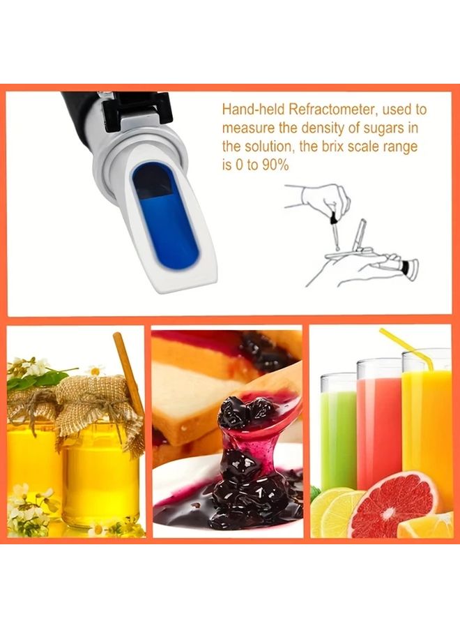 1pc Handheld 0 90 Percent Brix Refractometer For Fruit Juice Sugar Content ATC Measurement - Image 3