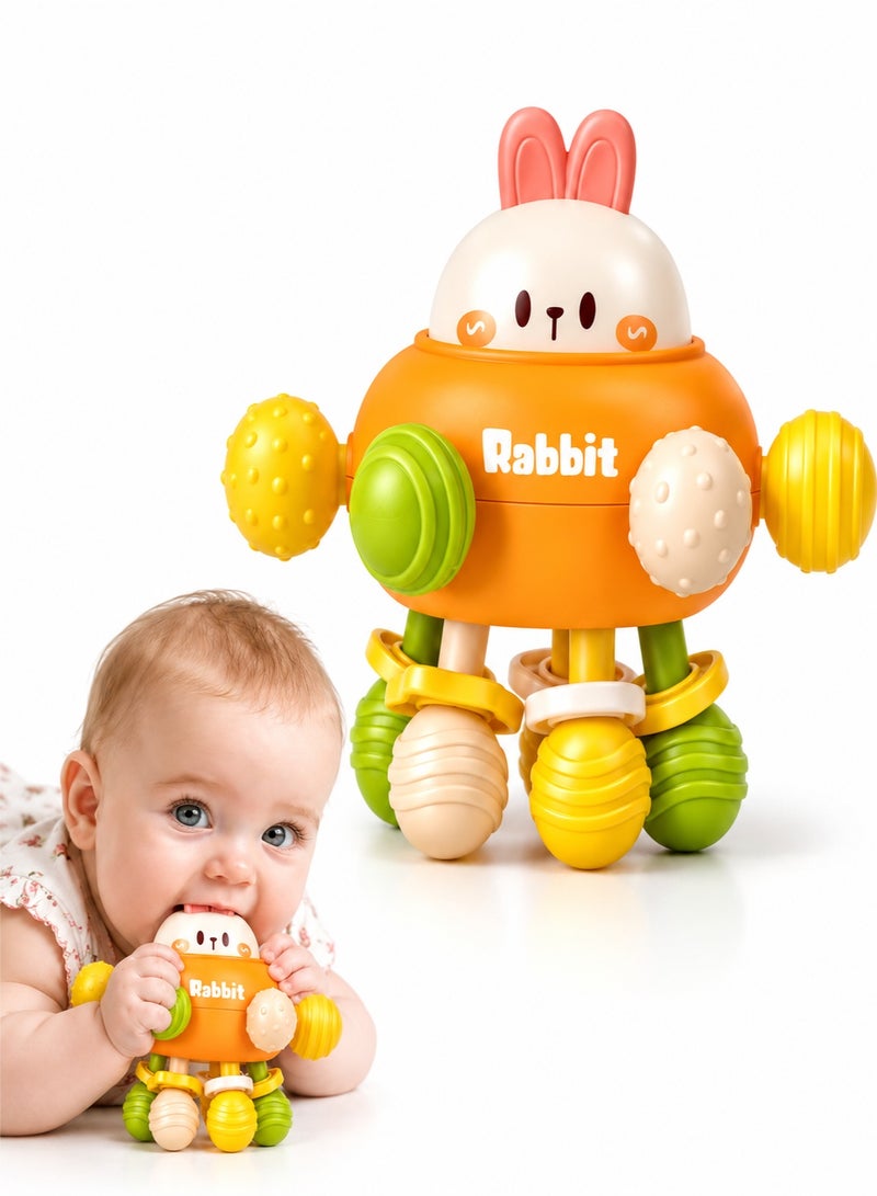 Qaafsouq Baby Sensory Rattle Toy Rabbit Shape Soft Silicone Teether | Educational Development Toy for Infants & Toddlers - Image 1