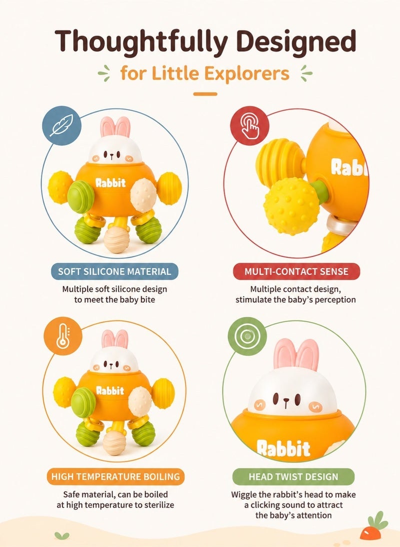 Qaafsouq Baby Sensory Rattle Toy Rabbit Shape Soft Silicone Teether | Educational Development Toy for Infants & Toddlers - Image 4