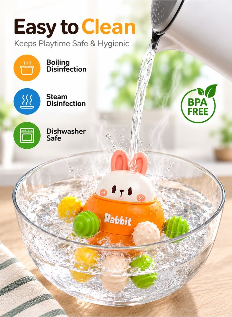 Qaafsouq Baby Sensory Rattle Toy Rabbit Shape Soft Silicone Teether | Educational Development Toy for Infants & Toddlers - Image 3