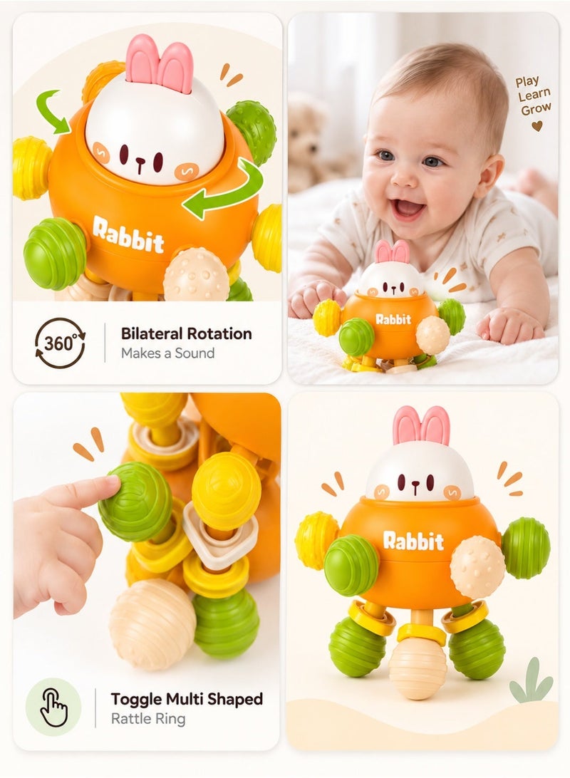 Qaafsouq Baby Sensory Rattle Toy Rabbit Shape Soft Silicone Teether | Educational Development Toy for Infants & Toddlers - Image 2