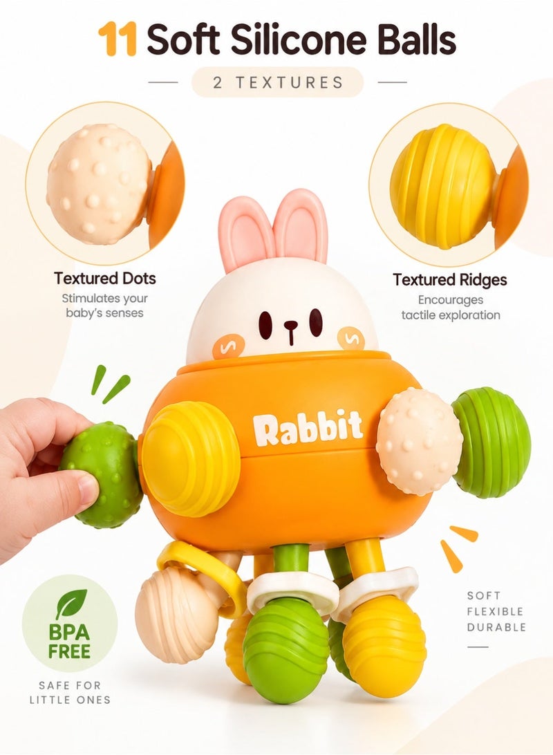 Qaafsouq Baby Sensory Rattle Toy Rabbit Shape Soft Silicone Teether | Educational Development Toy for Infants & Toddlers - Image 5