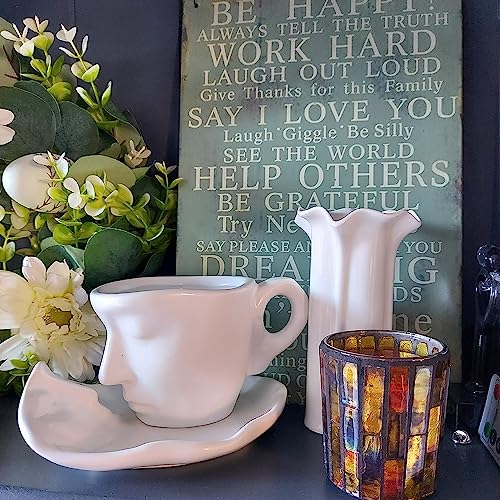 ONEUSTAR Tea Cup and Saucer Set 8.5 oz Ceramic Handmade Kissing Coffee Mug with Spoon for Women Valentine's Day, Wedding, Anniversary, Birthday Gift - Image 2