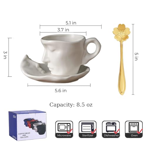 ONEUSTAR Tea Cup and Saucer Set 8.5 oz Ceramic Handmade Kissing Coffee Mug with Spoon for Women Valentine's Day, Wedding, Anniversary, Birthday Gift - Image 5