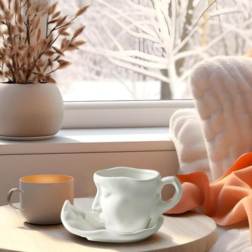 ONEUSTAR Tea Cup and Saucer Set 8.5 oz Ceramic Handmade Kissing Coffee Mug with Spoon for Women Valentine's Day, Wedding, Anniversary, Birthday Gift - Image 3