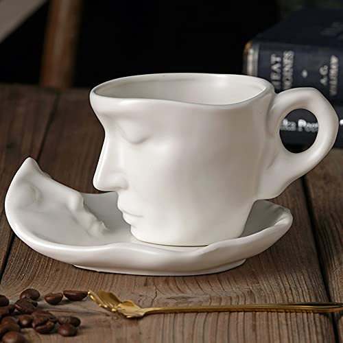 ONEUSTAR Tea Cup and Saucer Set 8.5 oz Ceramic Handmade Kissing Coffee Mug with Spoon for Women Valentine's Day, Wedding, Anniversary, Birthday Gift - Image 4
