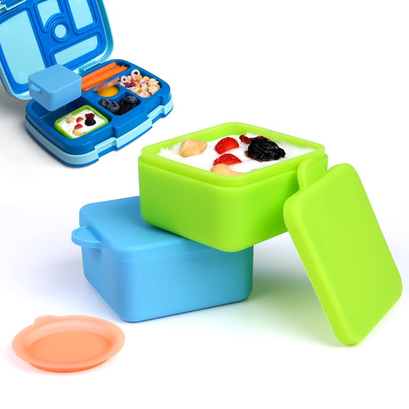 fruui Salad Dressing Container To Go Compatible with Bentgo Kids Lunch Box 2x 3oz Small Containers with Lids Premium Silicone Easy Open Snack Containers Dips Sauce Container for Lunch BoxBlueLime 
