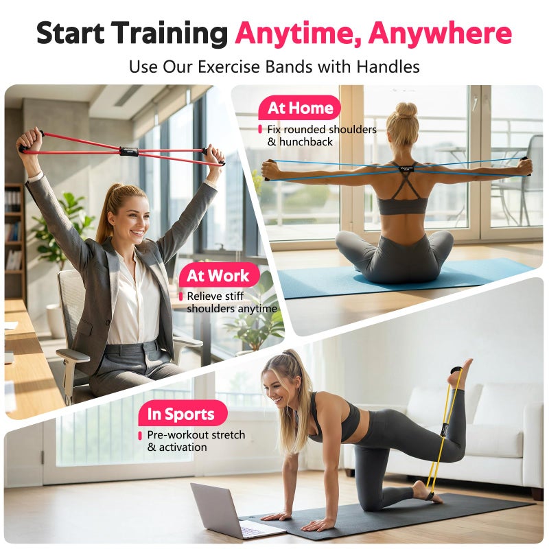 RENRANRING Figure 8 Fitness Resistance Bands with Handles - Exercise Tube Band Set of 3 for Arm and Shoulder Stretch, Rope 8 Word Elastic for Women and Men - Image 3