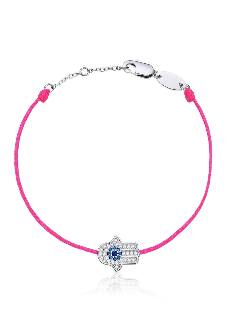 Moonmory 925 Sterling Silver Pink Rope Hand Bracelet For Women Evil Hamsa Eye Bracelet Fine Jewelry 19 CM Adjustable Mother's Day Ramadan Birthday Gift - Image 1
