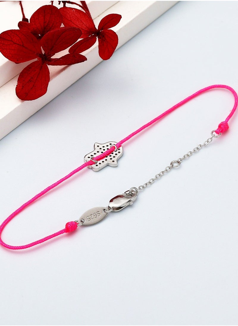 Moonmory 925 Sterling Silver Pink Rope Hand Bracelet For Women Evil Hamsa Eye Bracelet Fine Jewelry 19 CM Adjustable Mother's Day Ramadan Birthday Gift - Image 5