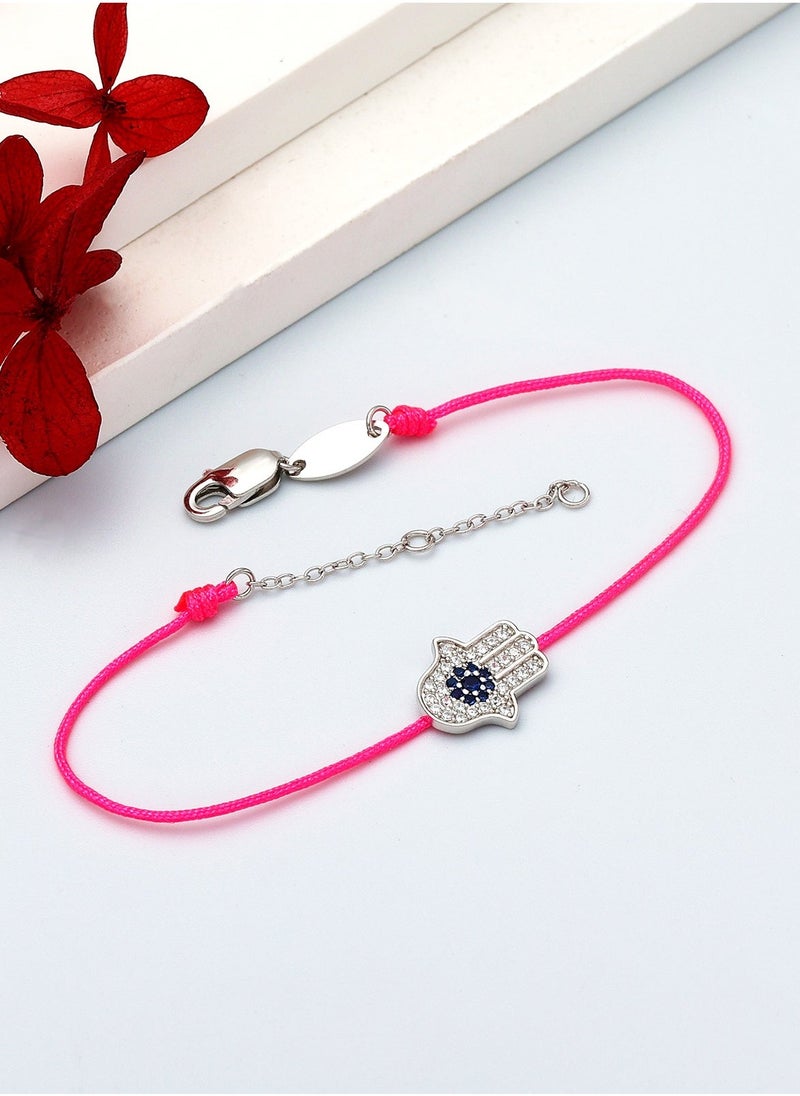 Moonmory 925 Sterling Silver Pink Rope Hand Bracelet For Women Evil Hamsa Eye Bracelet Fine Jewelry 19 CM Adjustable Mother's Day Ramadan Birthday Gift - Image 3