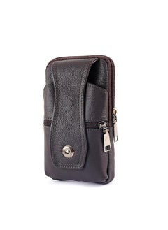 Generic Genuine Leather Belt Phone Pouch Men Two-layer deep Coffee + Hook 