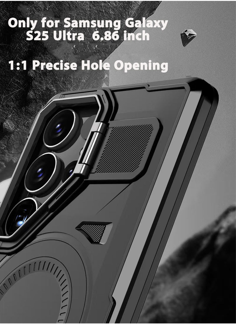 XnYao - For Samsung Galaxy S25 Ultra Case 6.9'', Magnetic S25 Ultra Case for Magsafe with Lens Protection Bracket,Heavy Duty Phone Cover for S25 Ultra Case Black - Image 1