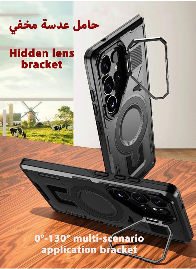 XnYao - For Samsung Galaxy S25 Ultra Case 6.9'', Magnetic S25 Ultra Case for Magsafe with Lens Protection Bracket,Heavy Duty Phone Cover for S25 Ultra Case Black - Image 1