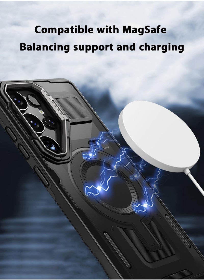 XnYao - For Samsung Galaxy S25 Ultra Case 6.9'', Magnetic S25 Ultra Case for Magsafe with Lens Protection Bracket,Heavy Duty Phone Cover for S25 Ultra Case Black - Image 1