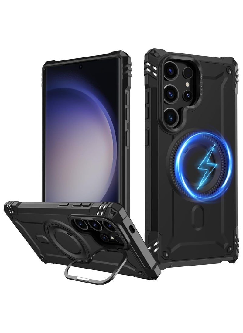 XnYao - For Samsung Galaxy S25 Ultra Case 6.9'', Magnetic S25 Ultra Case for Magsafe with Lens Protection Bracket,Heavy Duty Phone Cover for S25 Ultra Case Black - Image 1