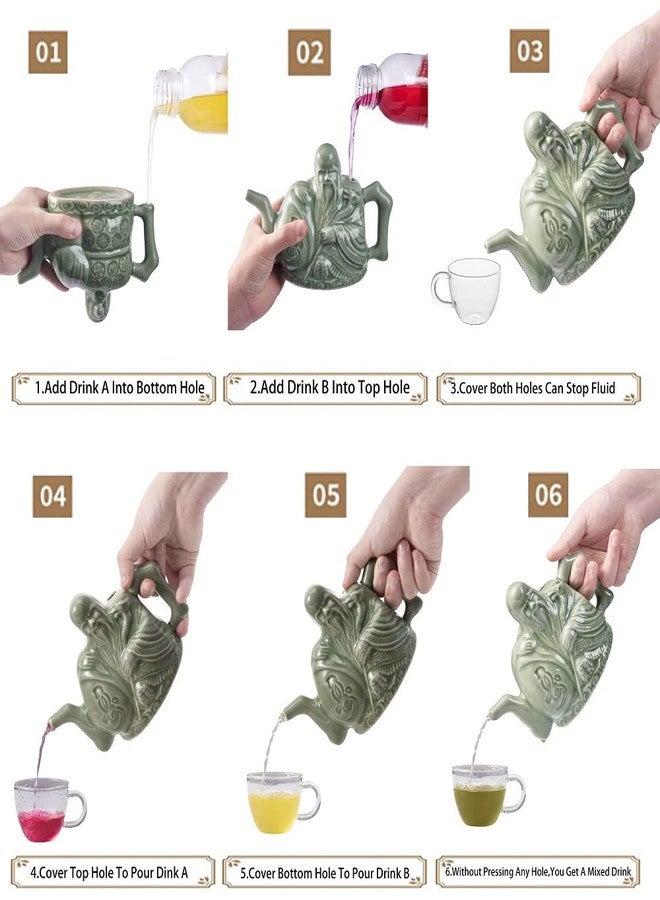 RORA Assassins Teapot Ceramic Handmade Magic Tea Kettle for Three Drinks in One Pot, Two Heart Design Chinese Tea Pot with Mini Funnel, 16 oz - Image 4