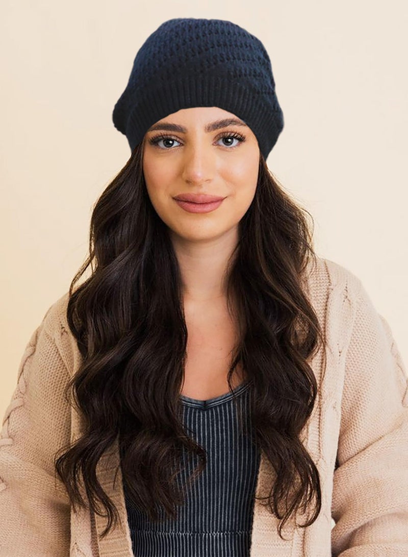 kilsel Thin Crochet Beanie Hat for Women Summer Winter Fall Mesh Slouchy Knit Hats Lightweight Crochet Caps Black - Image 2