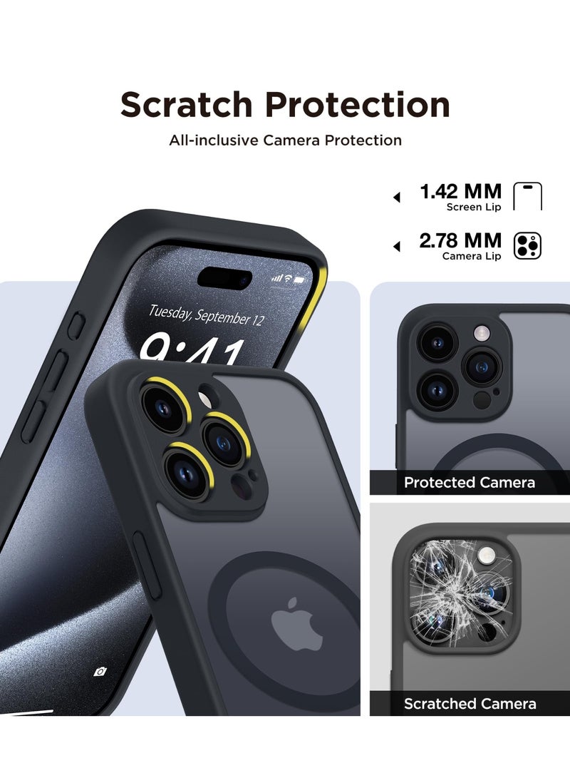 Magnetic for iPhone 15 Pro Case, Compatible with MagSafe,[Full Camera Protection][Privacy Screen Protector] Non-Slip Translucent Shockproof Phone Cover for iPhone 15 Pro 6.1" (Matte Black)