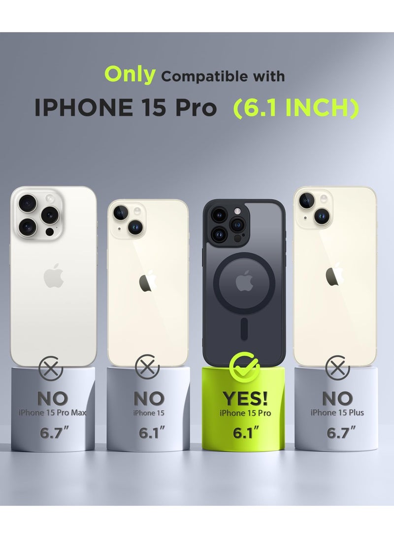 Magnetic for iPhone 15 Pro Case, Compatible with MagSafe,[Full Camera Protection][Privacy Screen Protector] Non-Slip Translucent Shockproof Phone Cover for iPhone 15 Pro 6.1" (Matte Black)