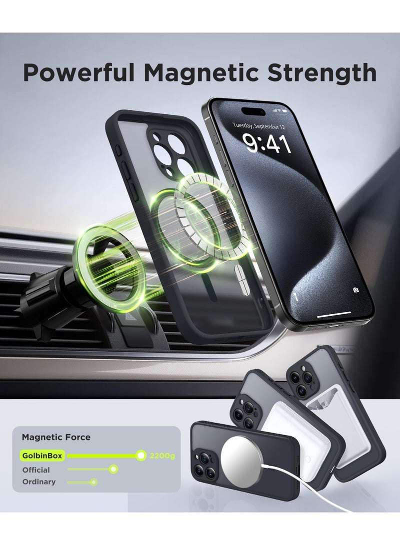 Magnetic for iPhone 15 Pro Case, Compatible with MagSafe,[Full Camera Protection][Privacy Screen Protector] Non-Slip Translucent Shockproof Phone Cover for iPhone 15 Pro 6.1" (Matte Black)