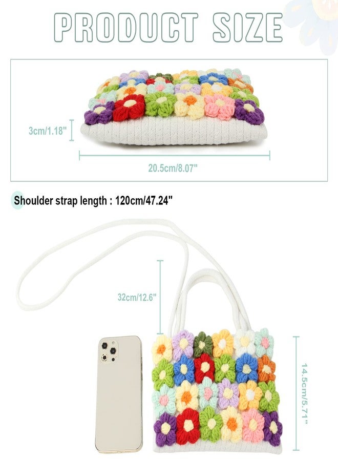 SUKUTU Women Small Flower Handwoven Crossbody Handbag Cute Multicolored Purse Bag Cotton Crochet Shoulder Bag - Image 4