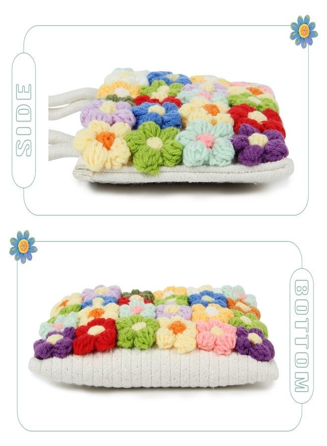 SUKUTU Women Small Flower Handwoven Crossbody Handbag Cute Multicolored Purse Bag Cotton Crochet Shoulder Bag - Image 3