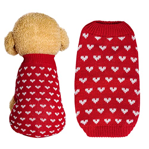 Dxhycc Dog Knitted Heart Sweater Puppy Sweater Warm Soft Pet Holiday Clothes for Medium Cats and Dogs (Red, L) - Image 3