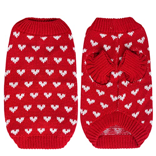 Dxhycc Dog Knitted Heart Sweater Puppy Sweater Warm Soft Pet Holiday Clothes for Medium Cats and Dogs (Red, L) - Image 2