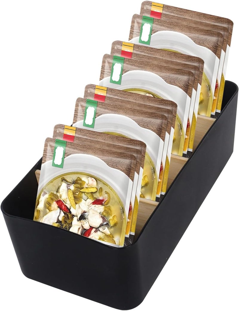 Klmnop Seasoning Packet Organizer, Spice Packet Storage Organizer with Removable Dividers, Bamboo Wood Storage Caddy for Kitchen, Pantry, Cabinet, Countertop(Black) - Image 1